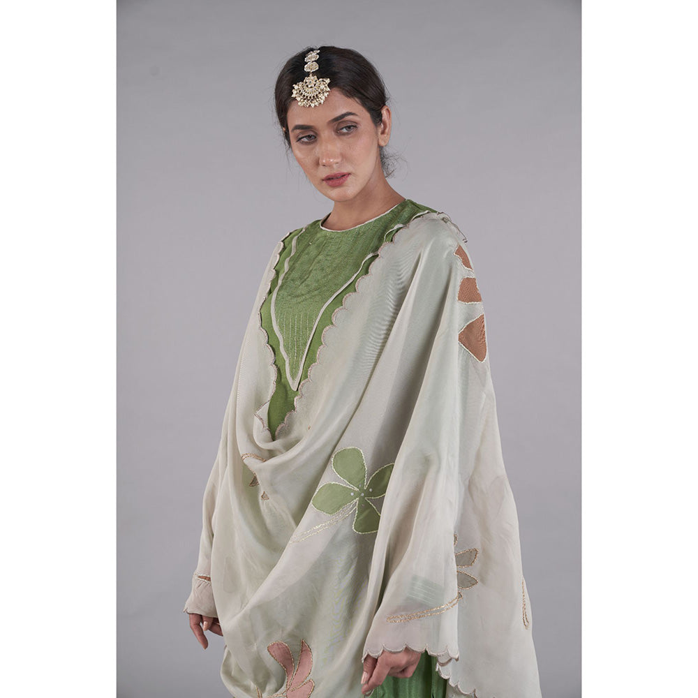 AFFROZ Gulnaaz Green A-line Kurta with Dhoti and Dupatta (Set of 3)