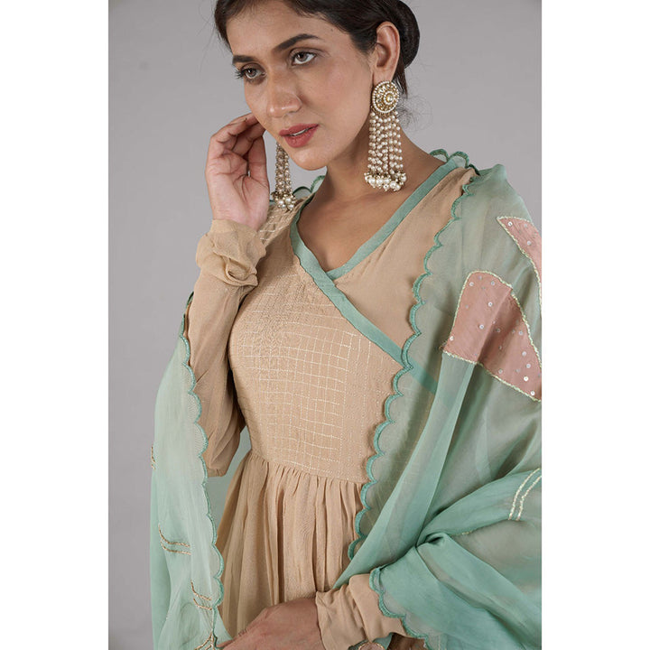 AFFROZ Gulnaaz Beige Kurta with Sharara and Dupatta (Set of 3)