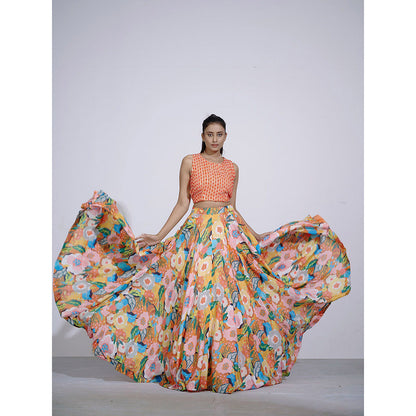 AFFROZ Gul Printed-Sequined Lehenga with Blouse and Dupatta (Set of 3)