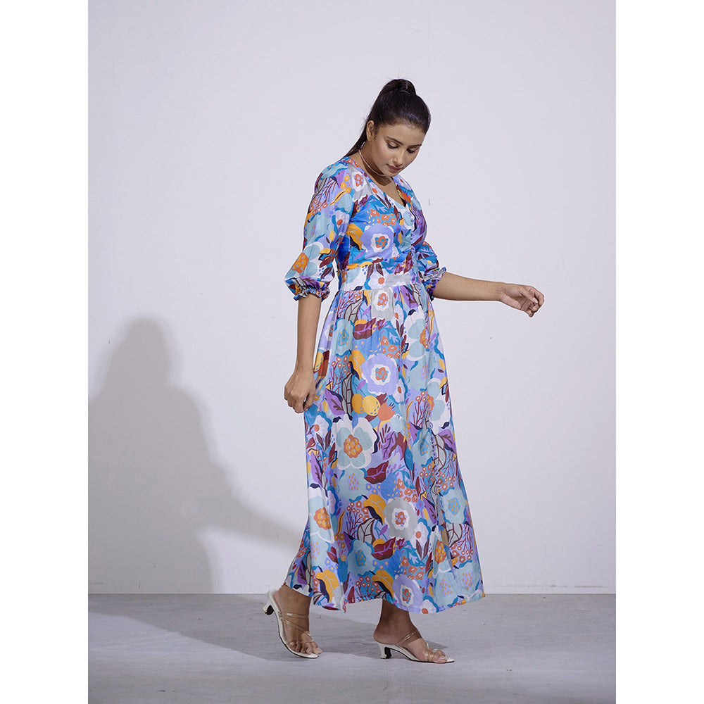 AFFROZ Gul Blue Floral Printed Dress