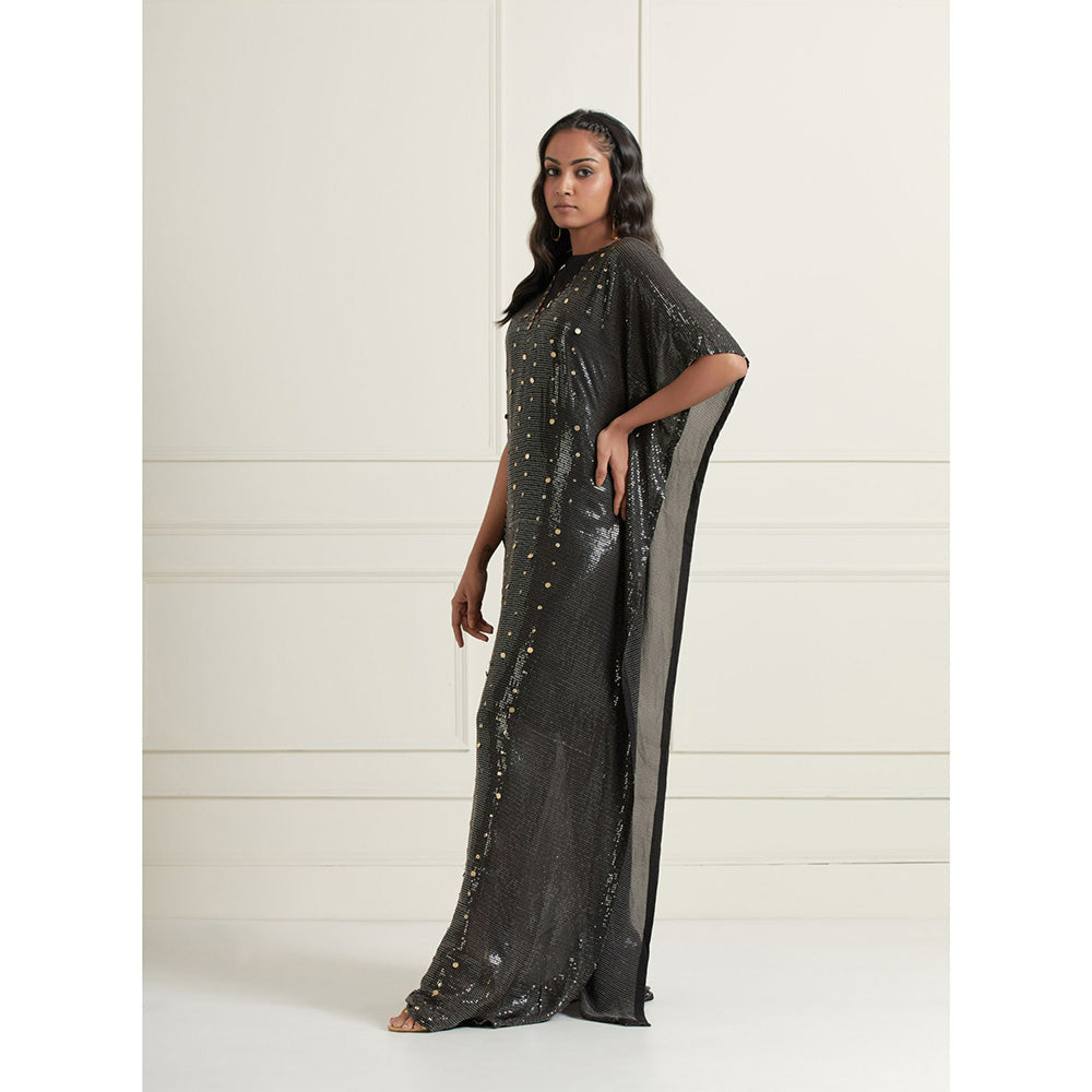 AFFROZ Layla Mid Night Black Embellished-Sequined Kaftan Dress with Inner (Set of 2)