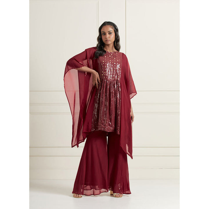 AFFROZ Layla Maroon Kaftan Kurti with Palazzo (Set of 2)