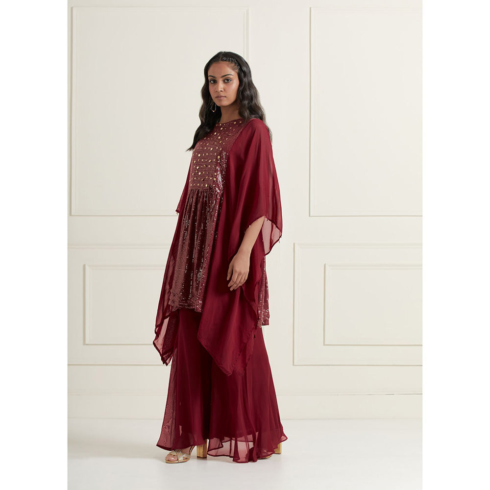 AFFROZ Layla Maroon Kaftan Kurti with Palazzo (Set of 2)