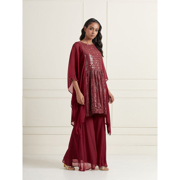 AFFROZ Layla Maroon Kaftan Kurti with Palazzo (Set of 2)