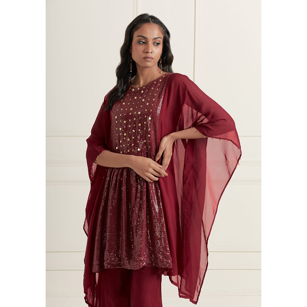 AFFROZ Layla Maroon Kaftan Kurti with Palazzo (Set of 2)