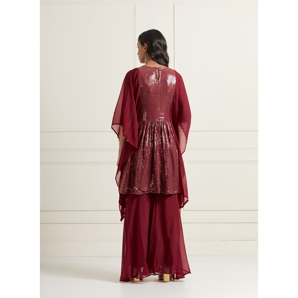 AFFROZ Layla Maroon Kaftan Kurti with Palazzo (Set of 2)