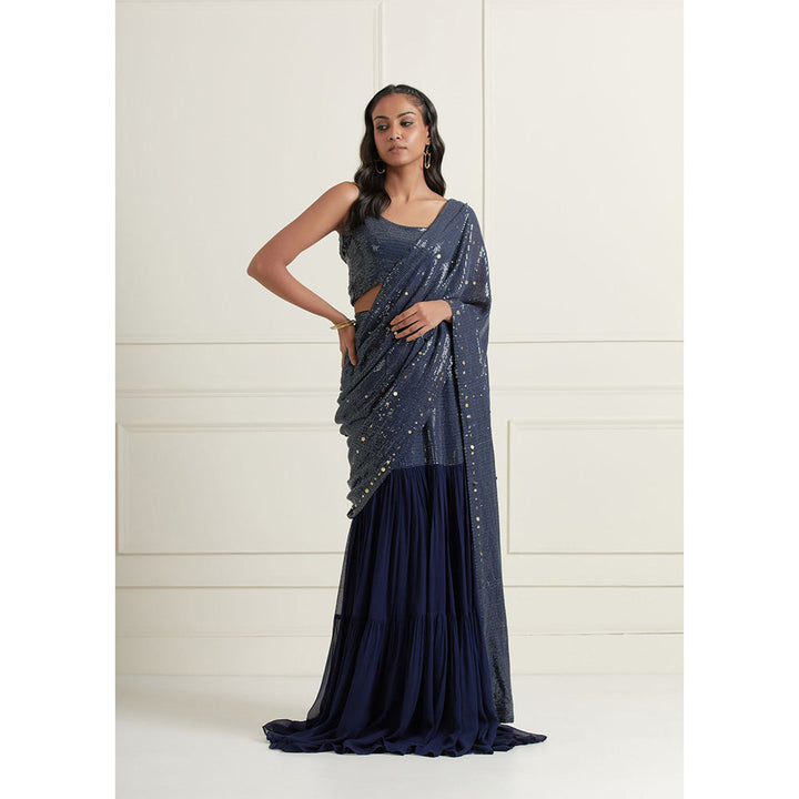 AFFROZ Layla Sequined Lehenga-Pre-Draped Saree with Stitched Blouse