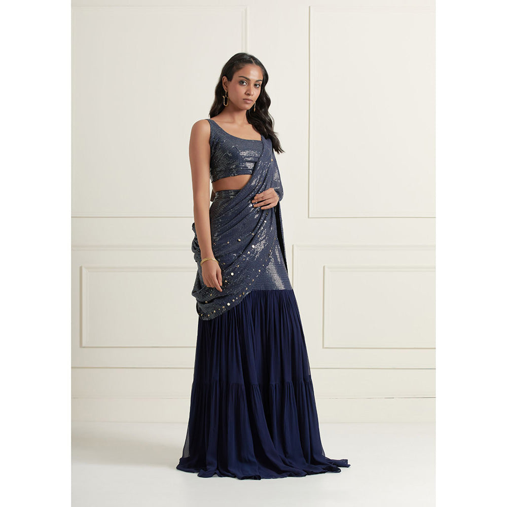 AFFROZ Layla Sequined Lehenga-Pre-Draped Saree with Stitched Blouse