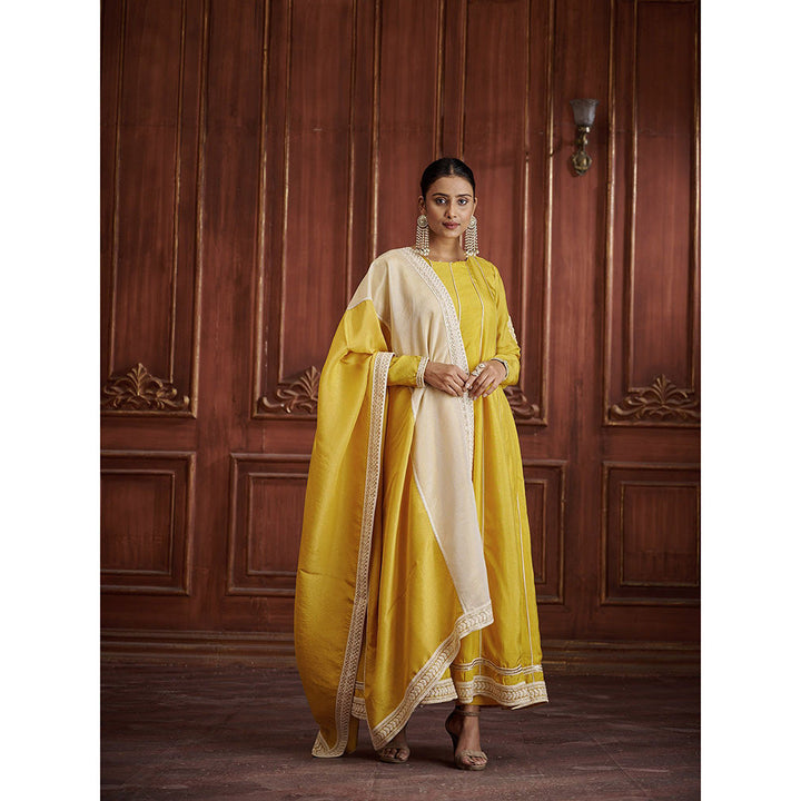 AFFROZ Rang Yellow Anarkali Kurta with Pant and Dupatta (Set of 3)