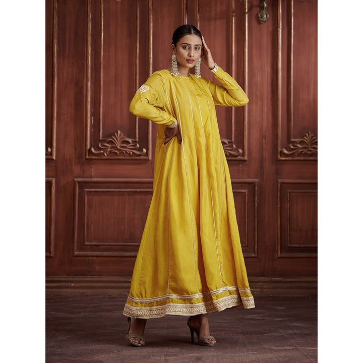 AFFROZ Rang Yellow Anarkali Kurta with Pant and Dupatta (Set of 3)