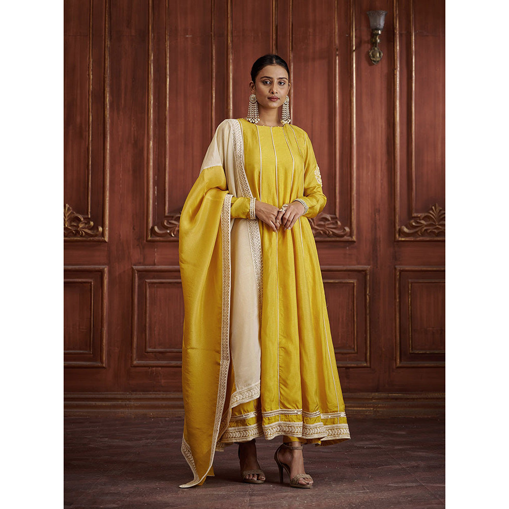 AFFROZ Rang Yellow Anarkali Kurta with Pant and Dupatta (Set of 3)