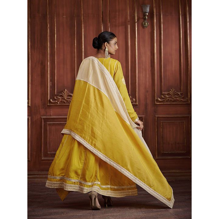 AFFROZ Rang Yellow Anarkali Kurta with Pant and Dupatta (Set of 3)