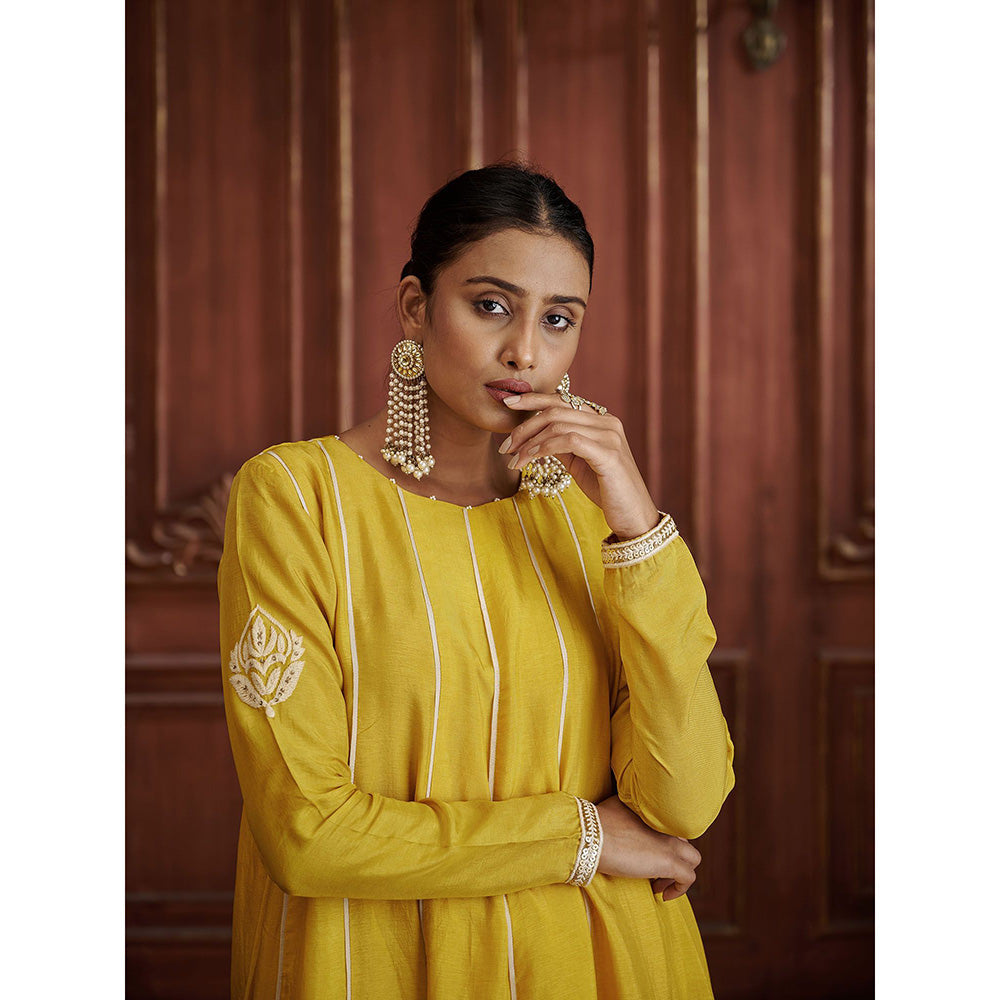 AFFROZ Rang Yellow Anarkali Kurta with Pant and Dupatta (Set of 3)