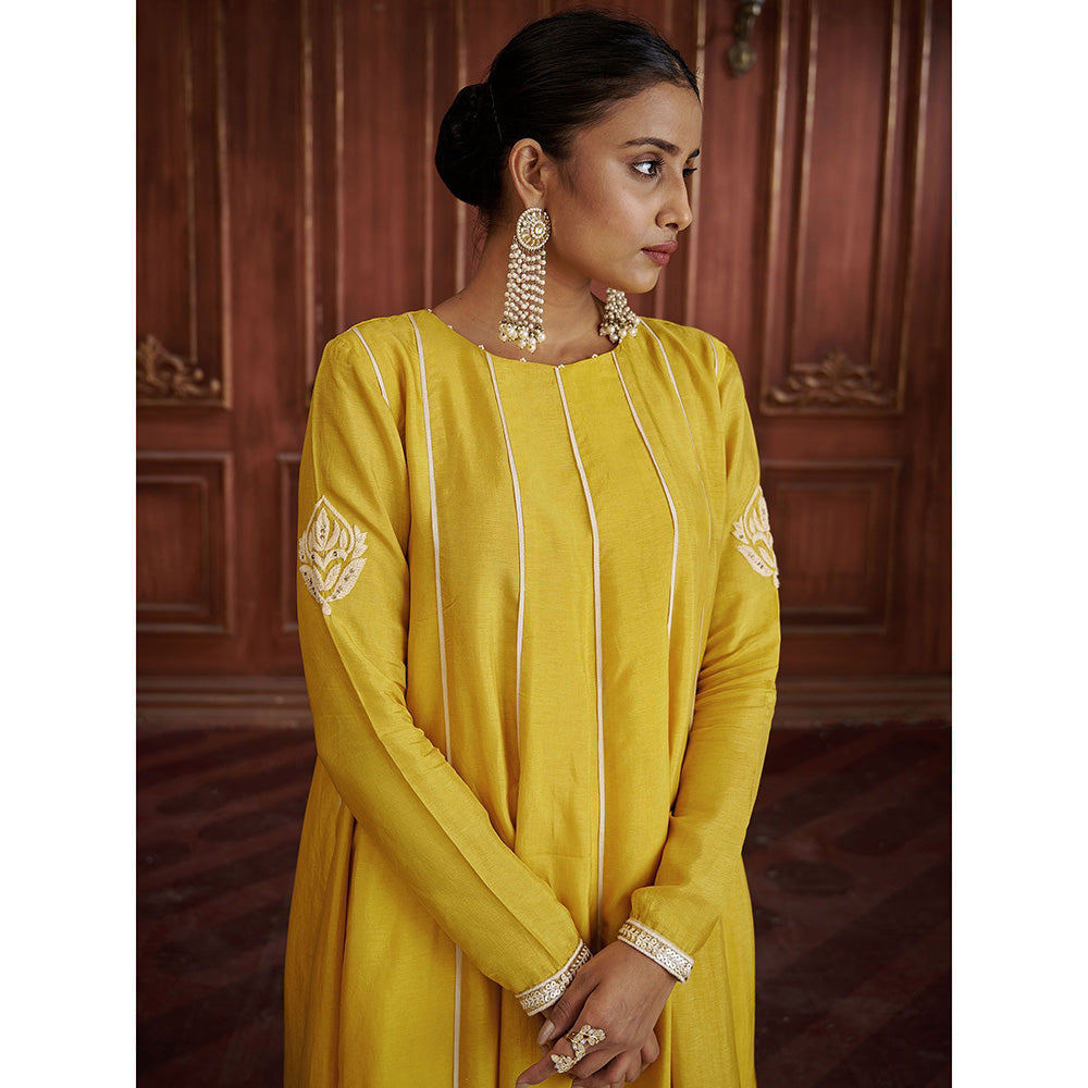 AFFROZ Rang Yellow Anarkali Kurta with Pant and Dupatta (Set of 3)