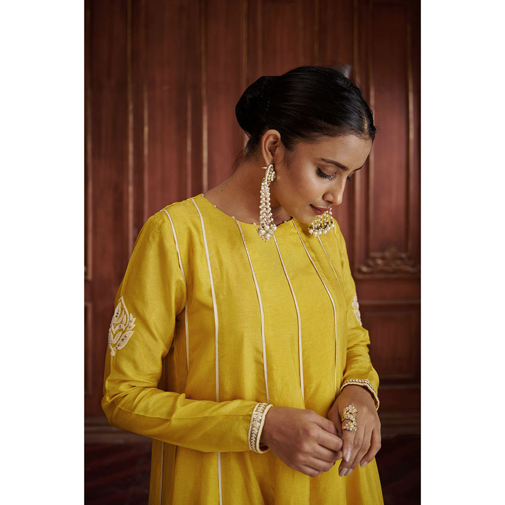 AFFROZ Rang Yellow Anarkali Kurta with Pant and Dupatta (Set of 3)