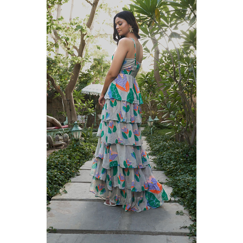 AFFROZ Summer Bloom frilled Printed Maxi Dress