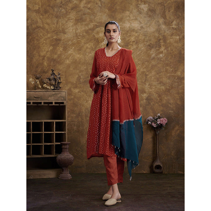 AFFROZ Sitaara Brick Rust Color Kurta with Pant and Dupatta (Set of 3)