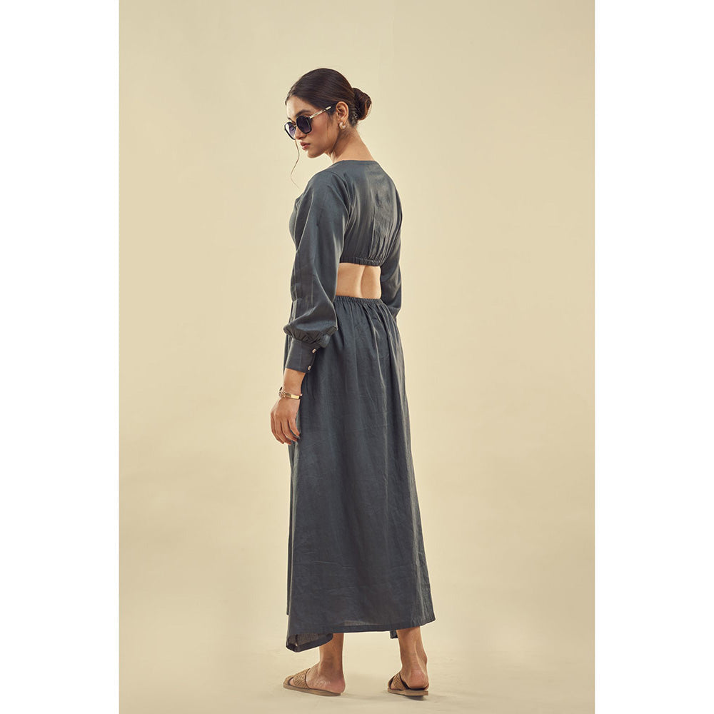 AFFROZ Summer Paradise Grey Cut Out Maxi Dress