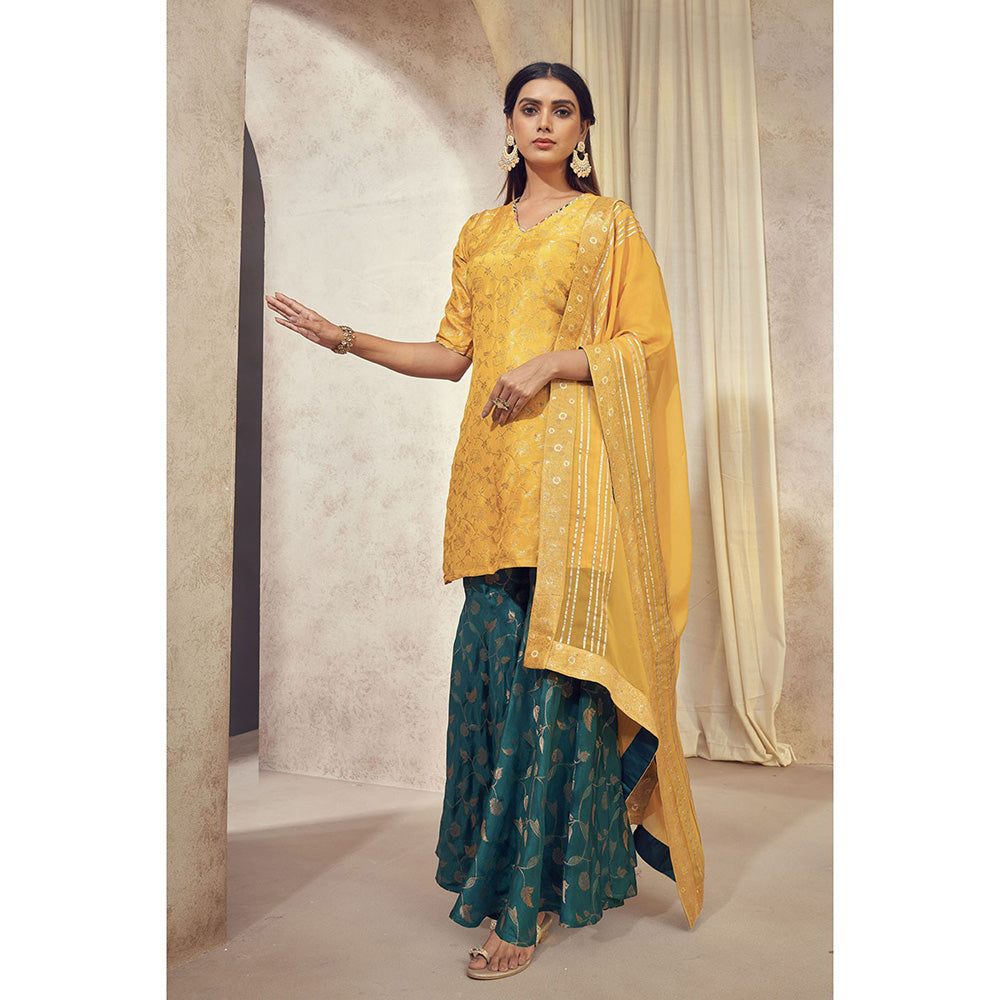 AFFROZ Tehzeeb Yellow Kurti with Sharara and Dupatta (Set of 3)