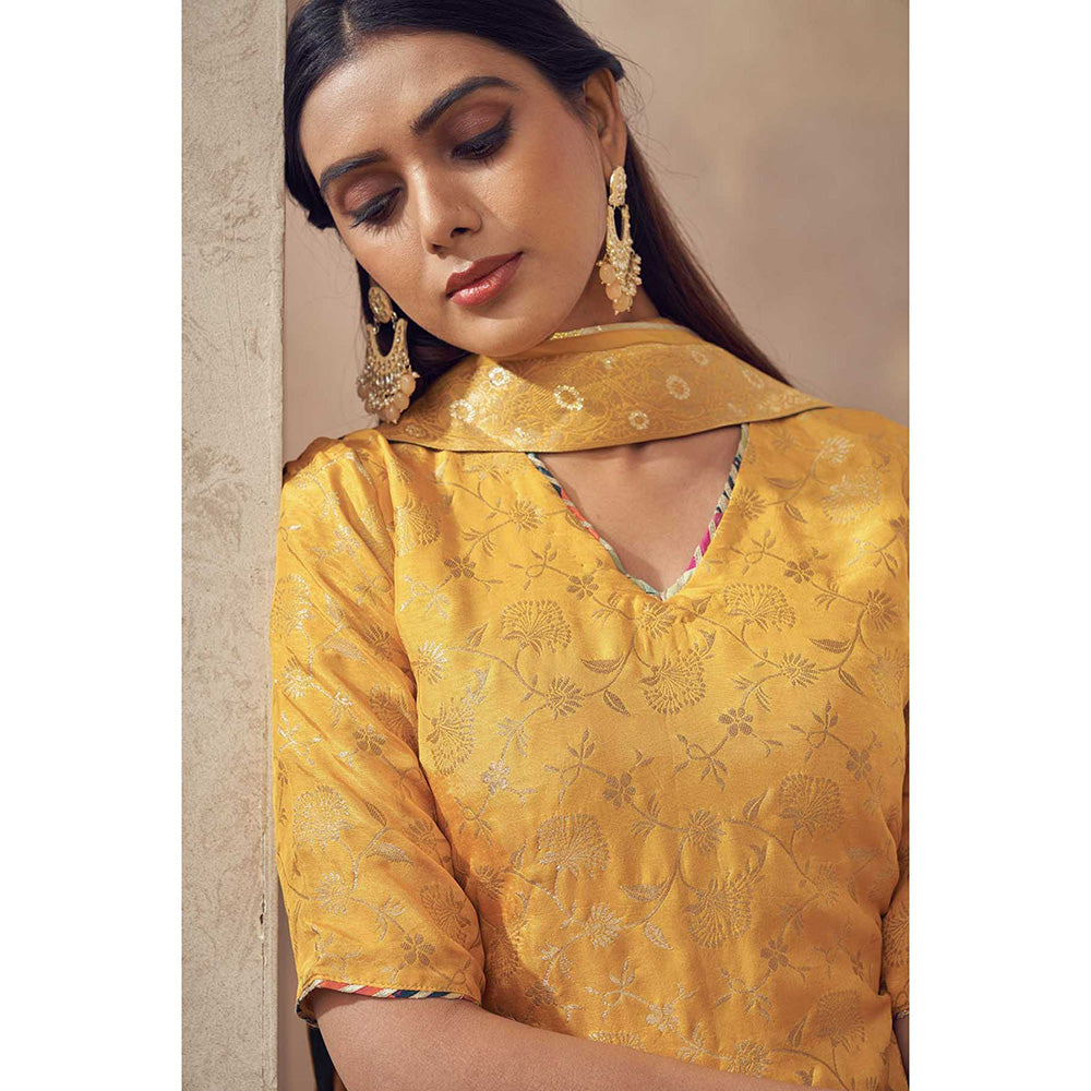 AFFROZ Tehzeeb Yellow Kurti with Sharara and Dupatta (Set of 3)