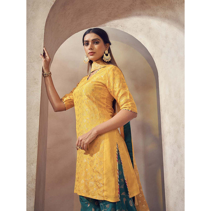 AFFROZ Tehzeeb Yellow Kurti with Sharara and Dupatta (Set of 3)