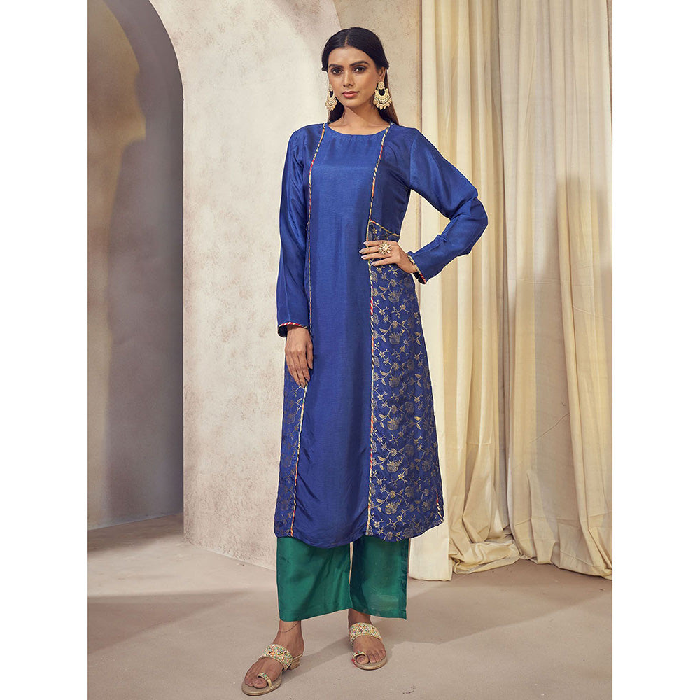 AFFROZ Tehzeeb Panelled Kurta with Palazzo and Dupatta (Set of 3)