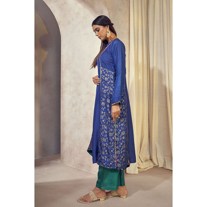 AFFROZ Tehzeeb Panelled Kurta with Palazzo and Dupatta (Set of 3)