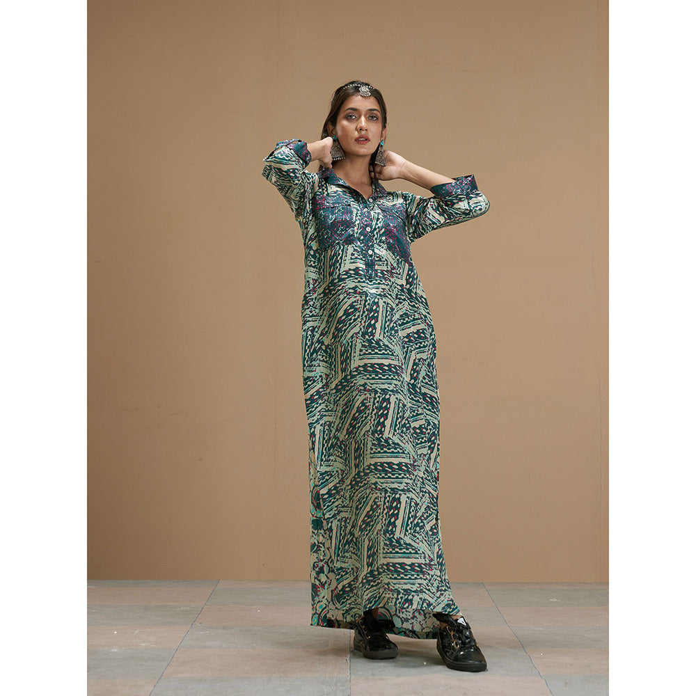 AFFROZ Taabir Green Color Printed Shift Dress