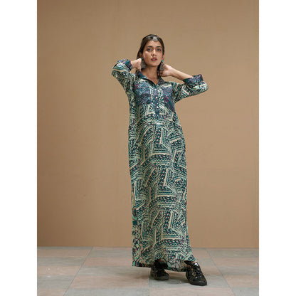 AFFROZ Taabir Green Color Printed Shift Dress
