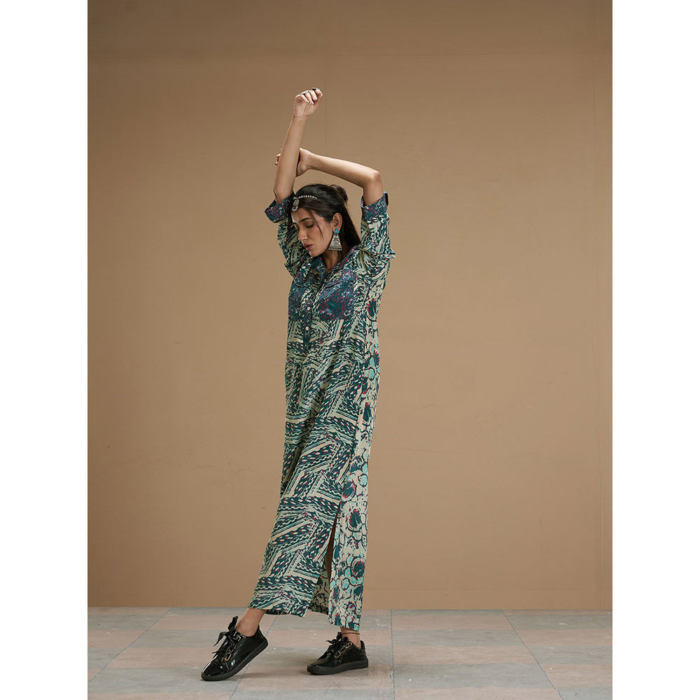 AFFROZ Taabir Green Color Printed Shift Dress