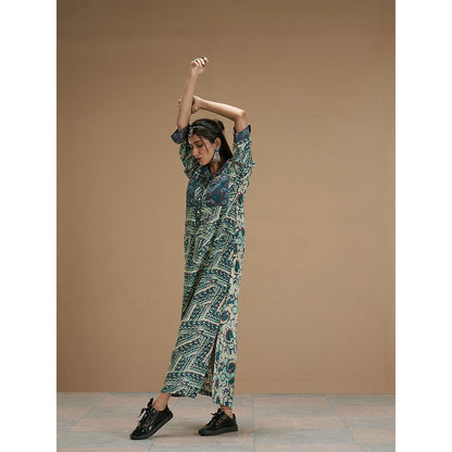 AFFROZ Taabir Green Color Printed Shift Dress