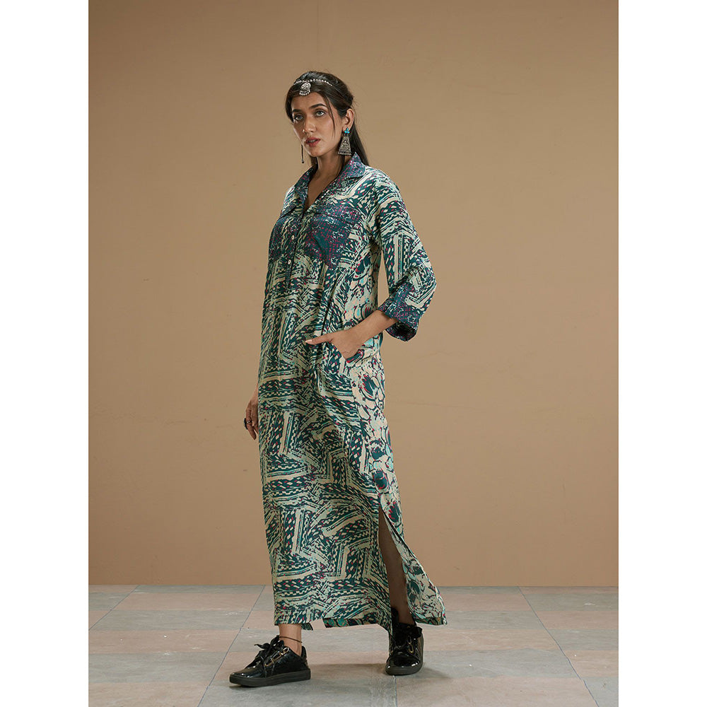 AFFROZ Taabir Green Color Printed Shift Dress