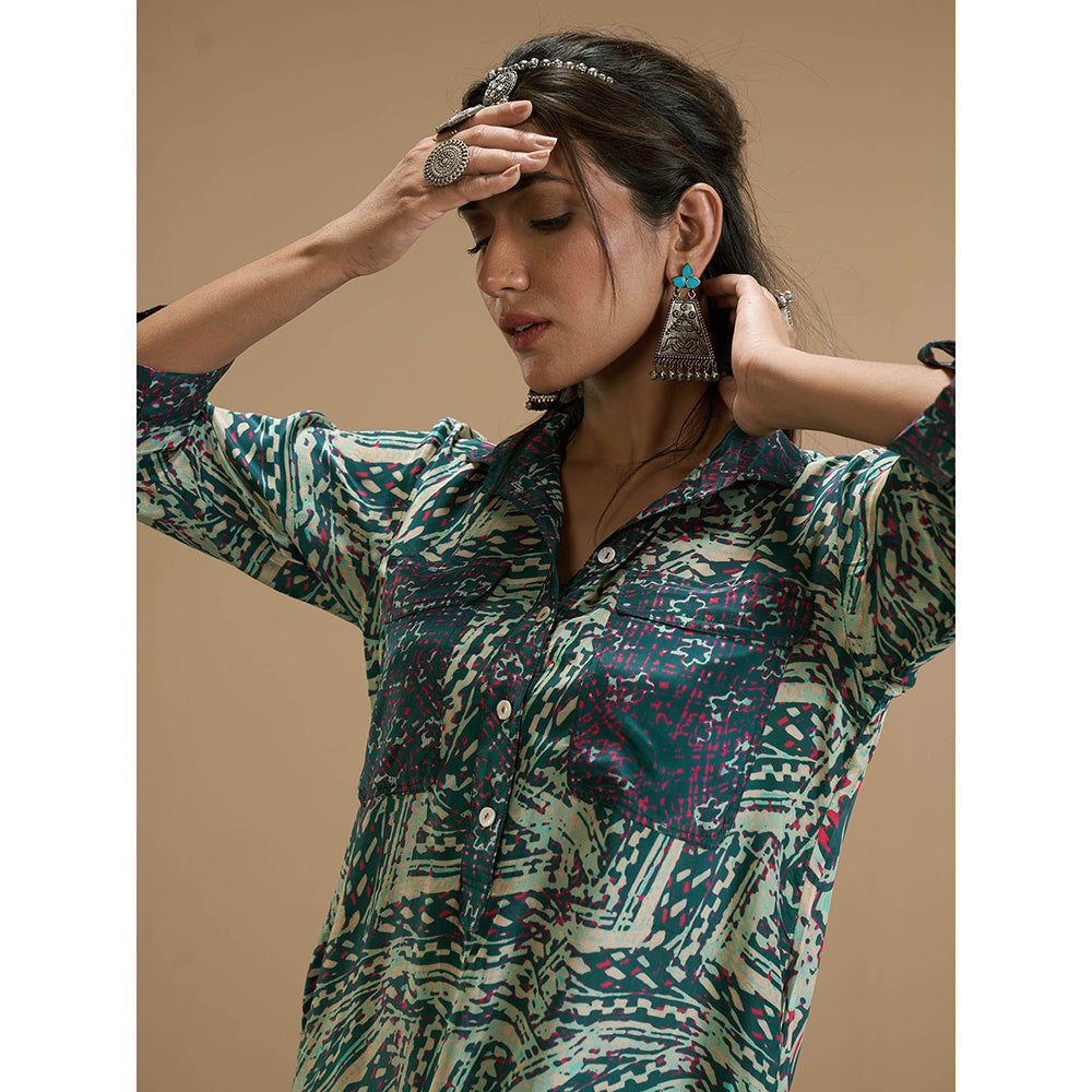 AFFROZ Taabir Green Color Printed Shift Dress