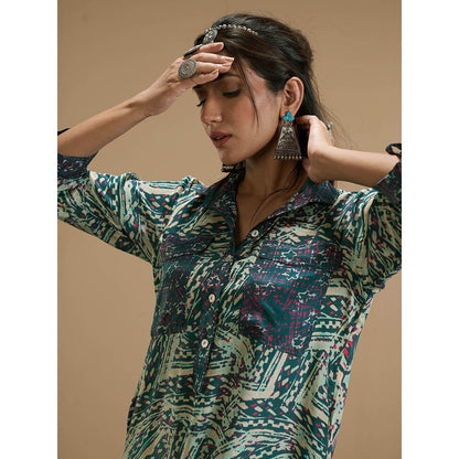 AFFROZ Taabir Green Color Printed Shift Dress