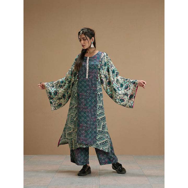 AFFROZ Taabir Green Panelled Kurta and Palazzo (Set of 2)