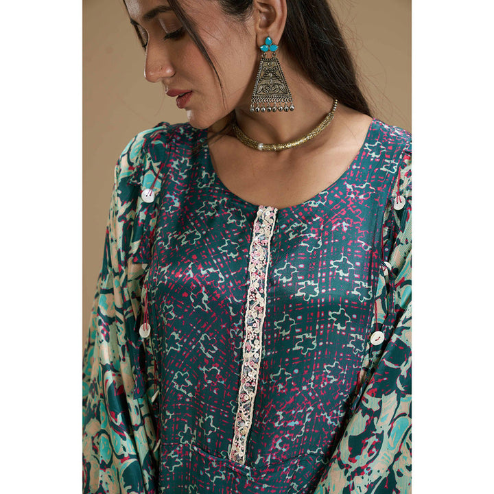 AFFROZ Taabir Green Panelled Kurta and Palazzo (Set of 2)