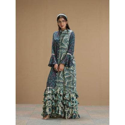 AFFROZ Taabir Green Color Printed Ruffled Maxi Dress