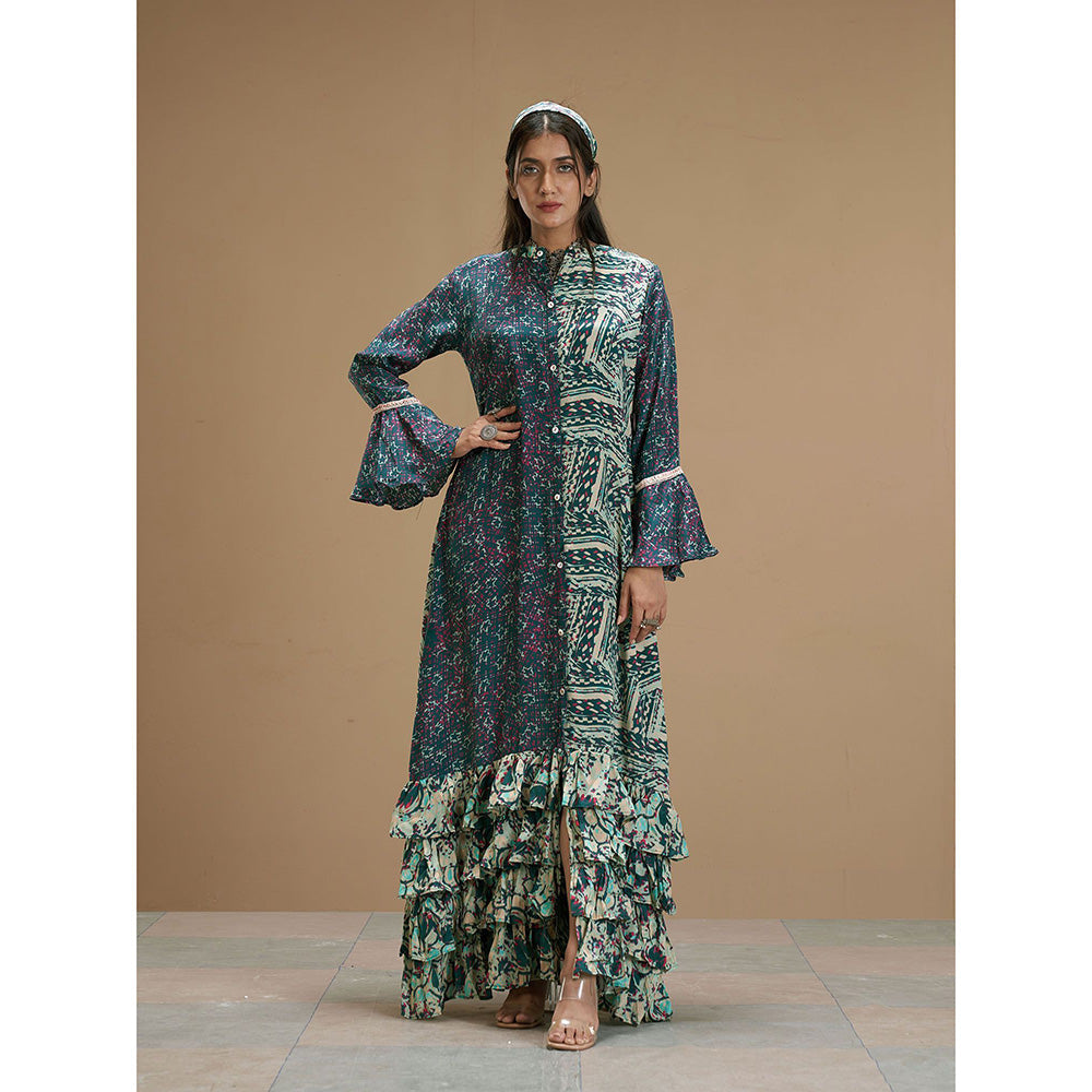 AFFROZ Taabir Green Color Printed Ruffled Maxi Dress