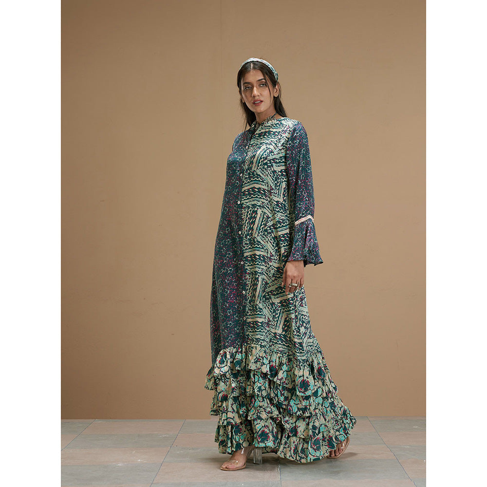 AFFROZ Taabir Green Color Printed Ruffled Maxi Dress