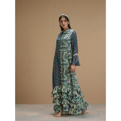 AFFROZ Taabir Green Color Printed Ruffled Maxi Dress