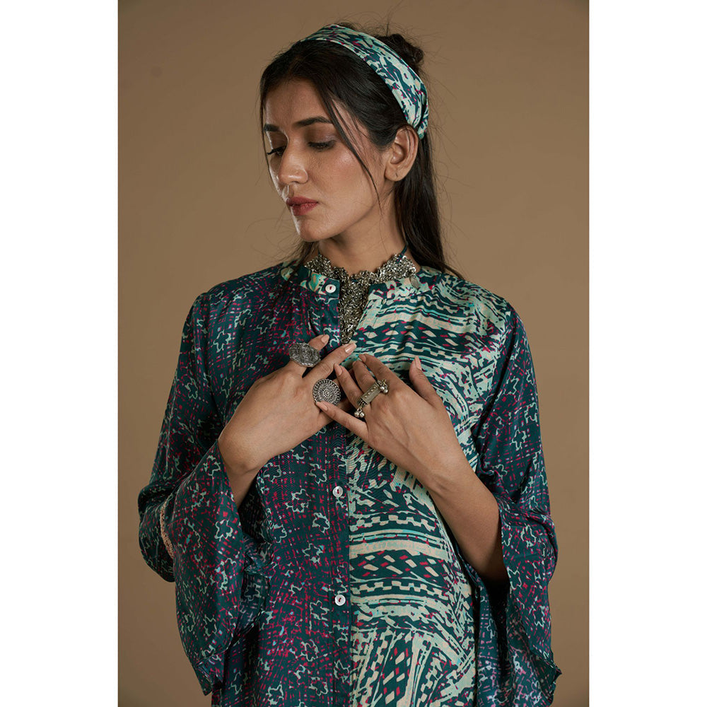 AFFROZ Taabir Green Color Printed Ruffled Maxi Dress