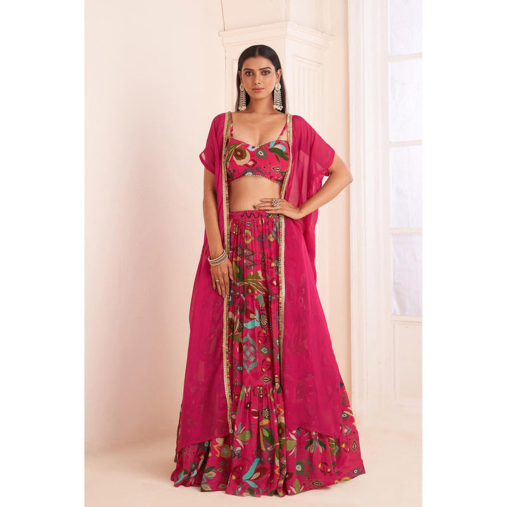 AFFROZ Hot Pink Lehenga with Jacket and Blouse (Set of 3)