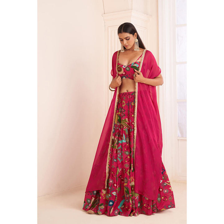 AFFROZ Hot Pink Lehenga with Jacket and Blouse (Set of 3)