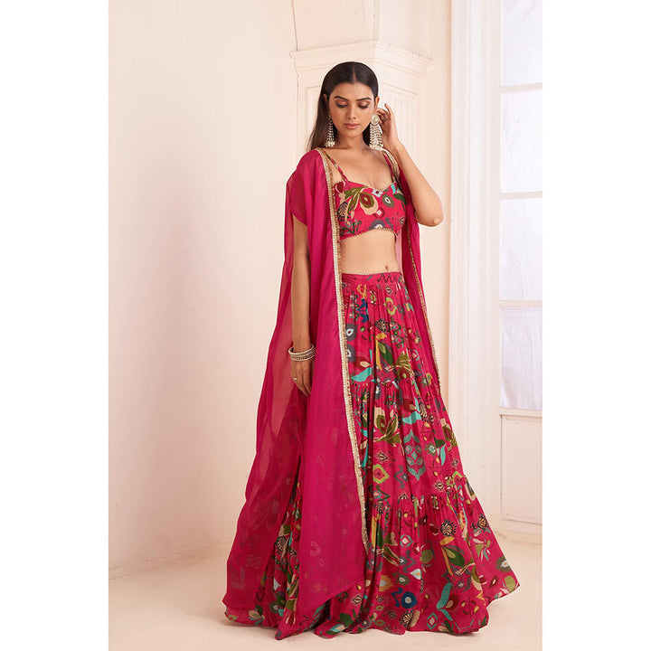 AFFROZ Hot Pink Lehenga with Jacket and Blouse (Set of 3)