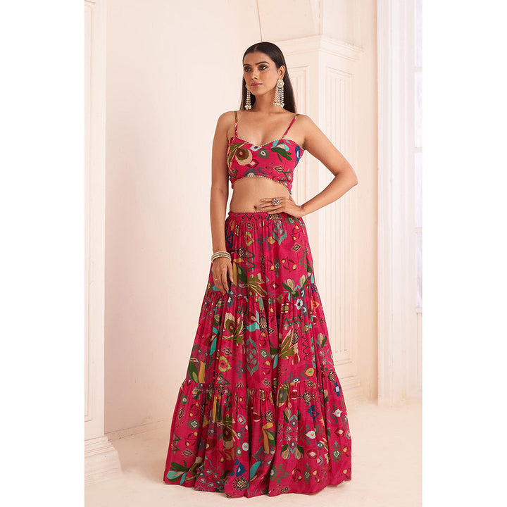 AFFROZ Hot Pink Lehenga with Jacket and Blouse (Set of 3)