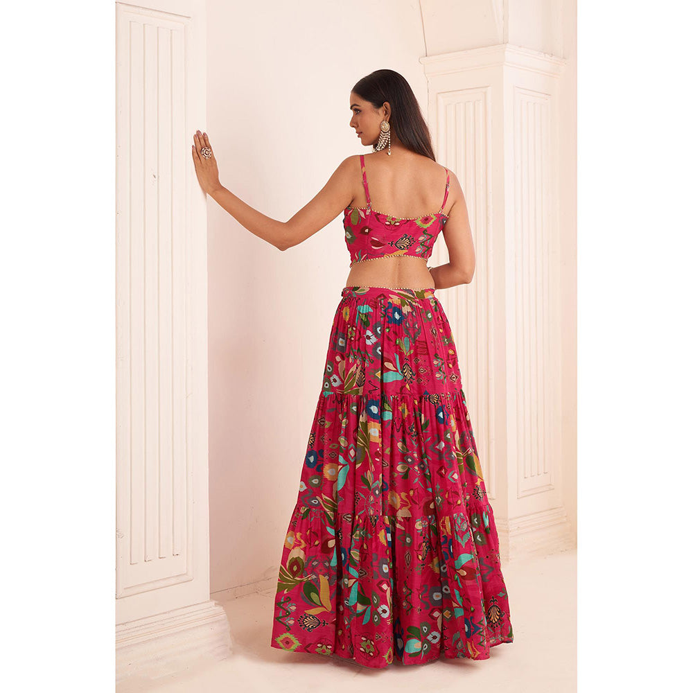 AFFROZ Hot Pink Lehenga with Jacket and Blouse (Set of 3)