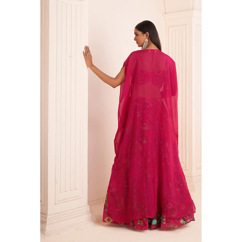 AFFROZ Hot Pink Lehenga with Jacket and Blouse (Set of 3)