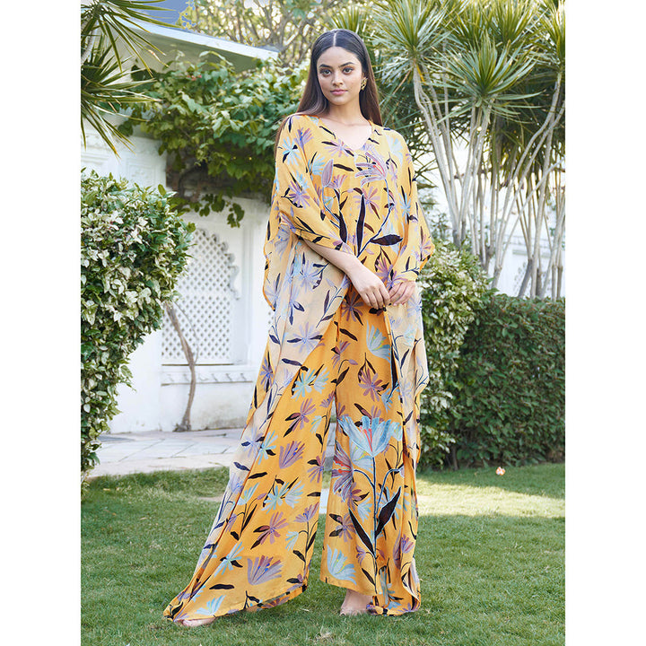 AFFROZ Summer Bloom Mustard Kaftan Jumpsuit with Inner (Set of 2)