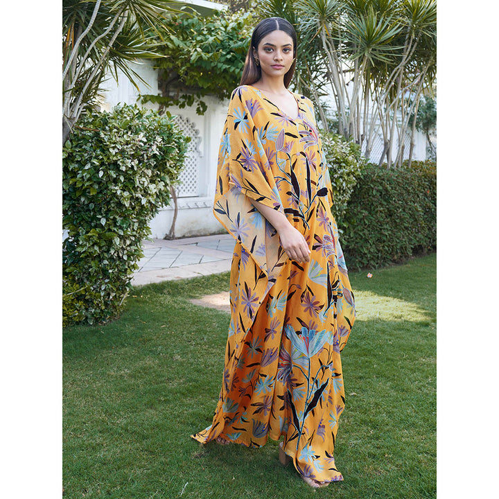 AFFROZ Summer Bloom Mustard Kaftan Jumpsuit with Inner (Set of 2)