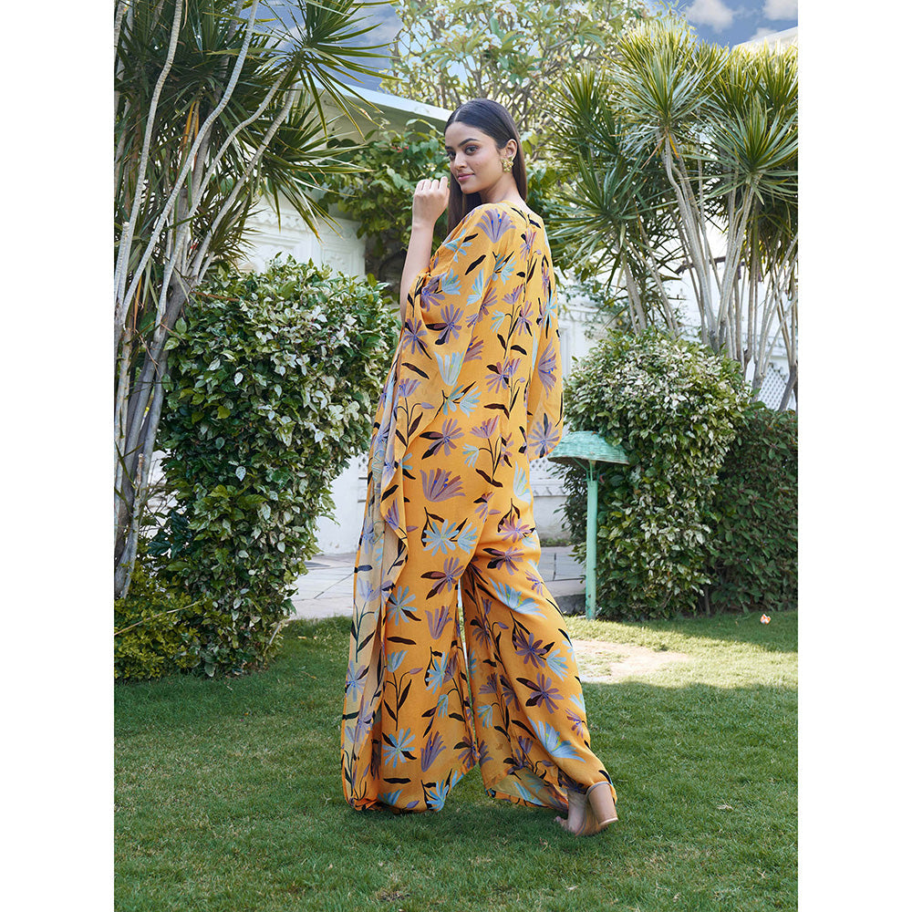 AFFROZ Summer Bloom Mustard Kaftan Jumpsuit with Inner (Set of 2)